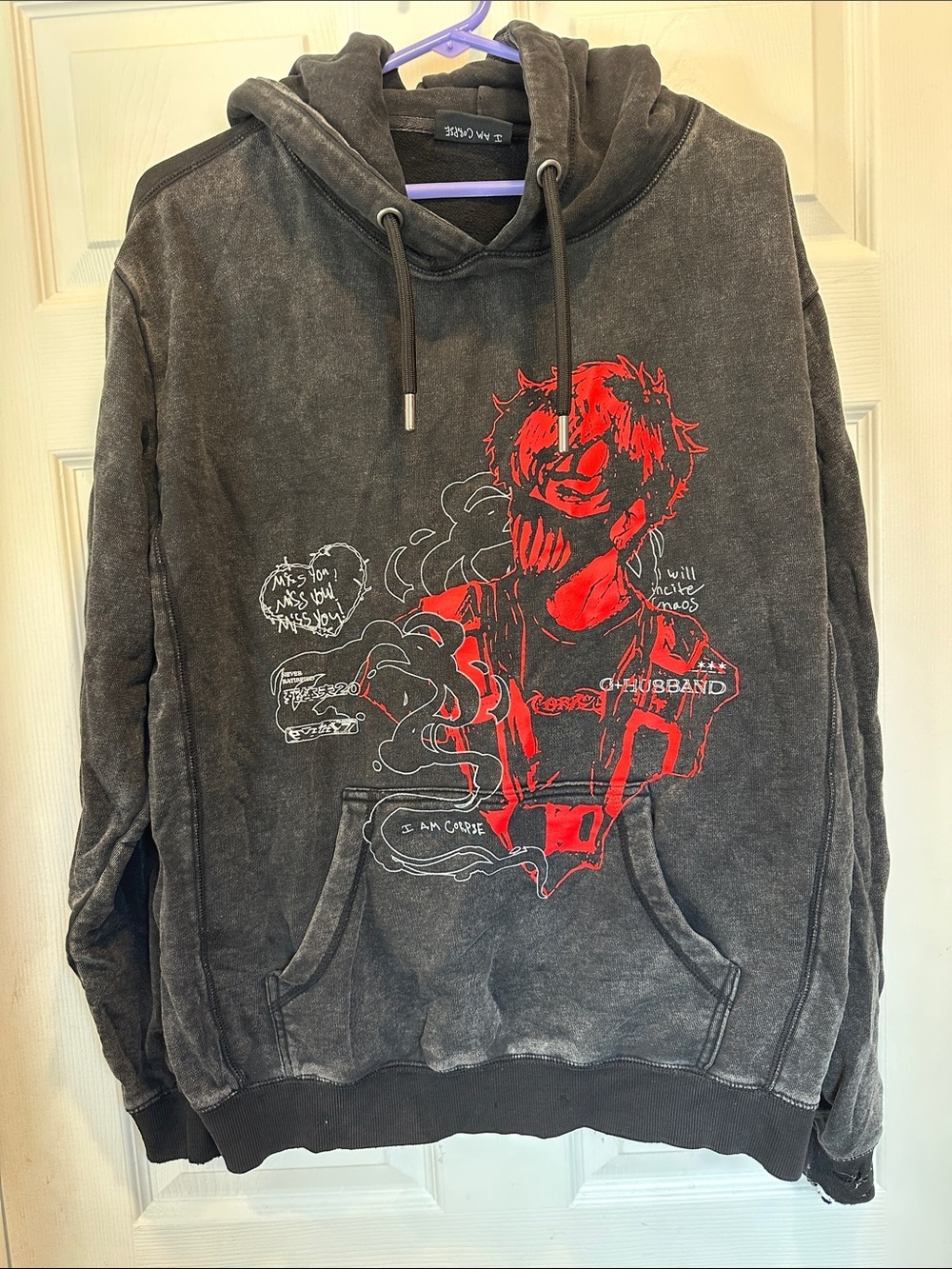 Corpse Husband Miss You I Am Corpse Pullover Black Hoodie Mens Size M Authentic